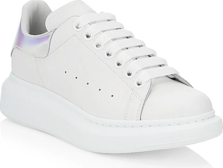 Women's Oversized Iridescent Logo Leather Sneakers - White Shock Pink - Size 5 - Image 2