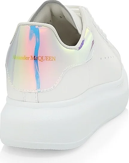 Women's Oversized Iridescent Logo Leather Sneakers - White Shock Pink - Size 5 - Image 3