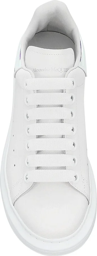 Women's Oversized Iridescent Logo Leather Sneakers - White Shock Pink - Size 5 - Image 5