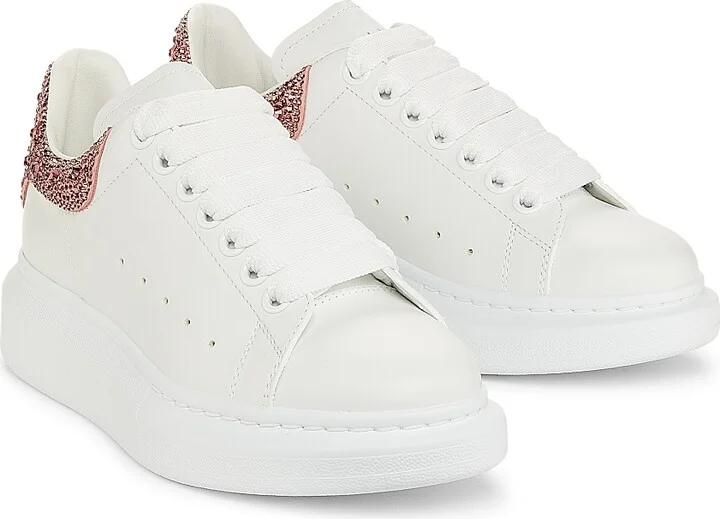 Women's Oversized Leather Low-Top Sneakers - White Pink - Size 5.5 - Image 2
