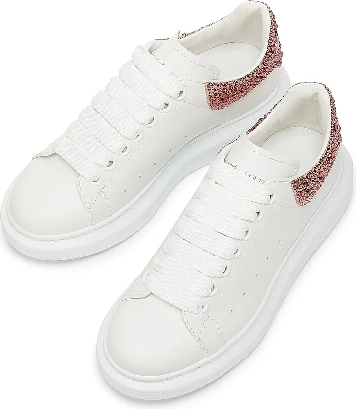 Women's Oversized Leather Low-Top Sneakers - White Pink - Size 5.5 - Image 4