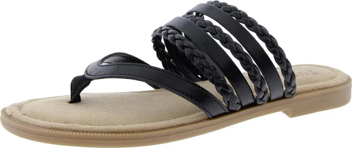 Womens Padded Insole Faux Leather Thong Sandals