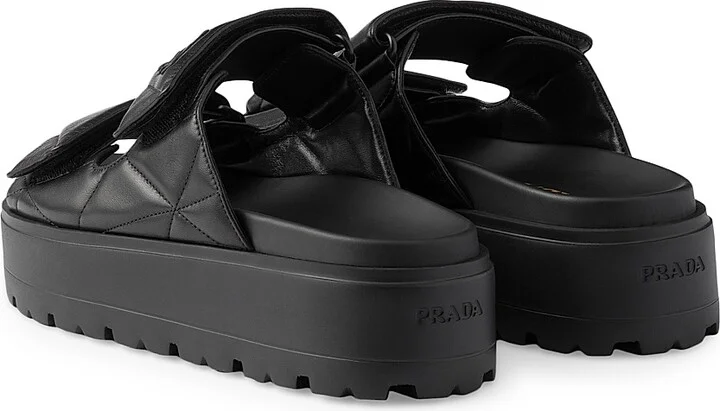 Women's Padded Nappa Leather Slides - Black - Size 7 - Image 3