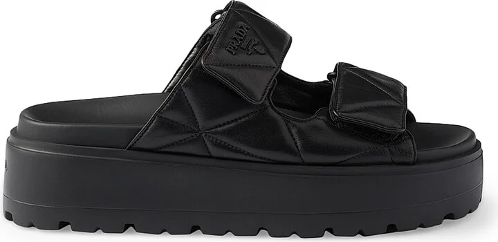 Women's Padded Nappa Leather Slides - Black - Size 7