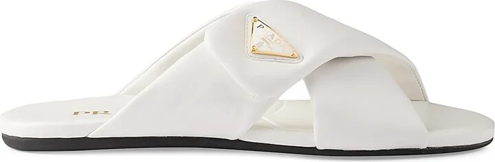 Women's Padded Nappa Leather Slides - White - Size 9