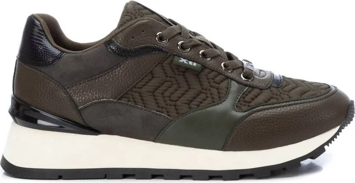 Women's Padded Textile Sneakers In Khaki