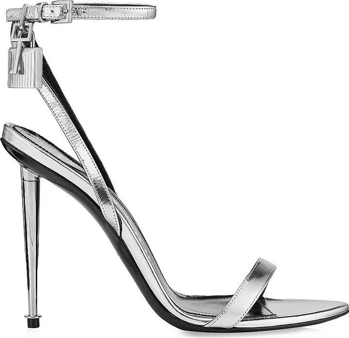 Women's Padlock 105 Metallic Leather Point-Toe Ankle-Strap Sandals - Silver - Size 6