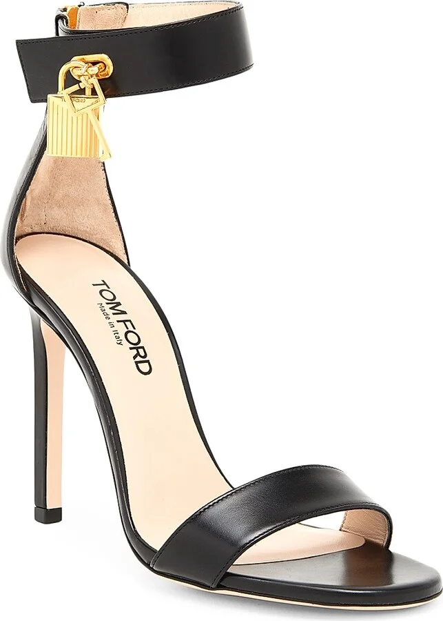 Women's Padlock 105MM Leather Sandals - Black - Size 6 - Image 2