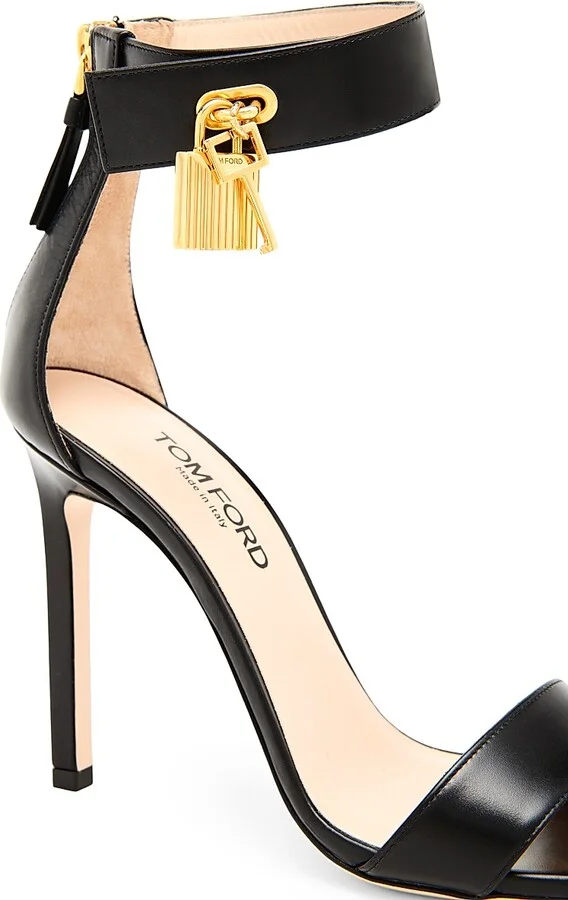Women's Padlock 105MM Leather Sandals - Black - Size 6 - Image 5