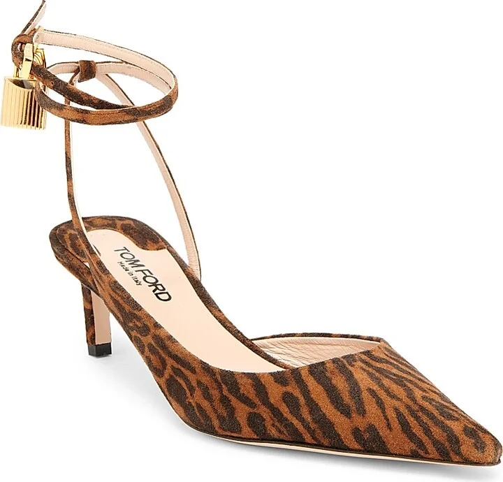 Women's Padlock 55MM Ocelot Print Suede Slingback Pumps - Brown Whisky - Size 6 - Image 2