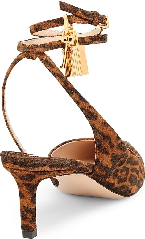 Women's Padlock 55MM Ocelot Print Suede Slingback Pumps - Brown Whisky - Size 6 - Image 3