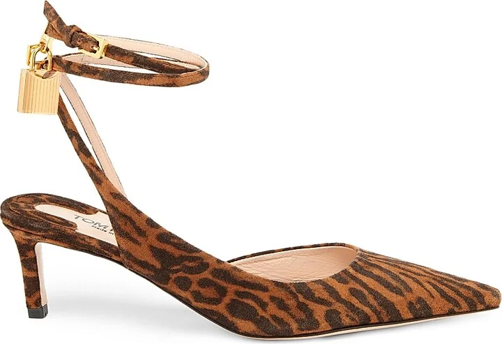 Women's Padlock 55MM Ocelot Print Suede Slingback Pumps - Brown Whisky - Size 6