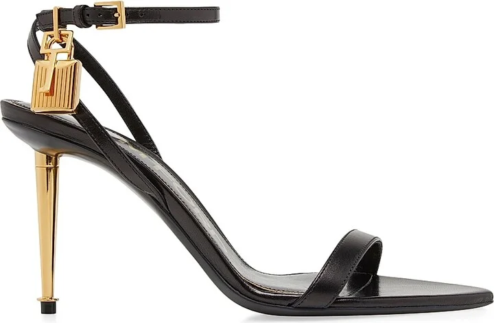 Women's Padlock 85 Leather Point-Toe Ankle-Strap Sandals - Black - Size 6