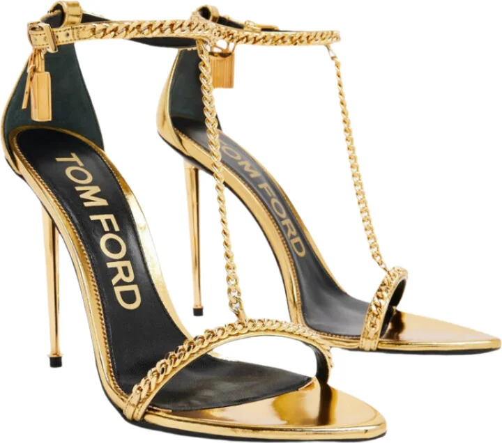 Womens Padlock Chain Sandals In Gold