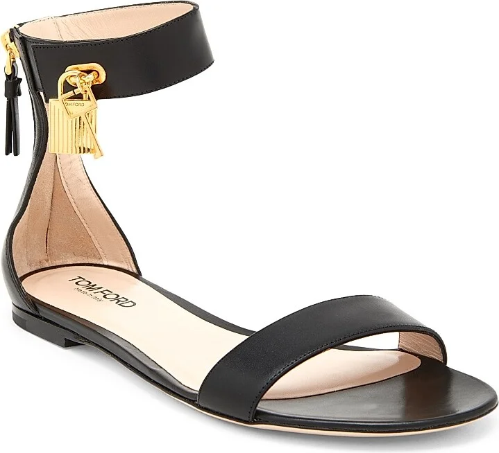Women's Padlock Leather Sandals - Black - Size 6 - Image 2