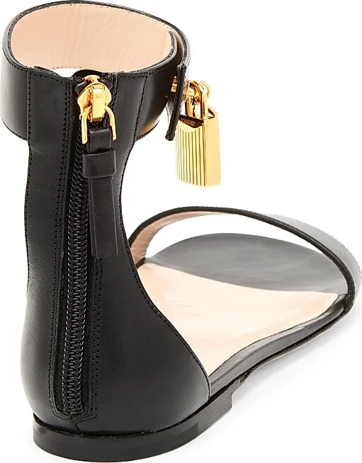 Women's Padlock Leather Sandals - Black - Size 6 - Image 3
