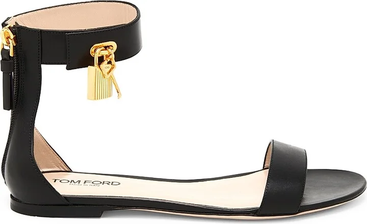 Women's Padlock Leather Sandals - Black - Size 6