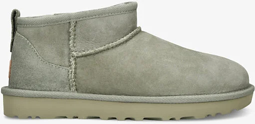 Womens Pale Green Classic Ultra Mini Logo-Patch Suede and Shearling Ankle Boots Eur 40 / 7 Uk Women