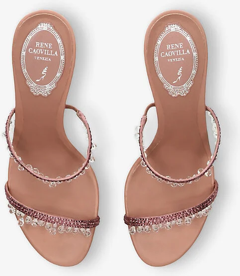 Womens Pale Pink Chandelier Jewel-Embellished Leather Heeled Mules Eur 37 / 4 Uk Women - Image 2