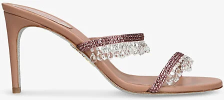 Womens Pale Pink Chandelier Jewel-Embellished Leather Heeled Mules Eur 37 / 4 Uk Women