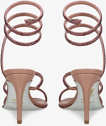 Womens Pale Pink Cleo 80 Crystal-Embellished Leather Heeled Sandals Eur 38/5 Uk Women - Image 2