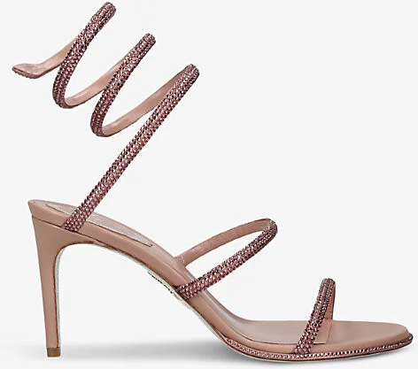 Womens Pale Pink Cleo 80 Crystal-Embellished Leather Heeled Sandals Eur 38/5 Uk Women