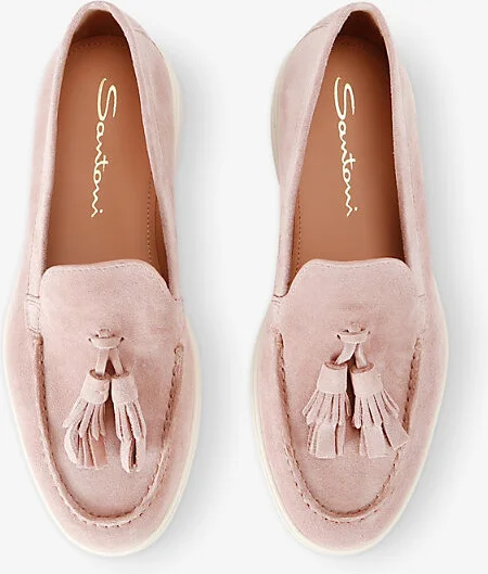 Womens Pale Pink Feudal Tassel-Trim Suede Loafers Eur 38.5 / 5.5 Uk Women - Image 2