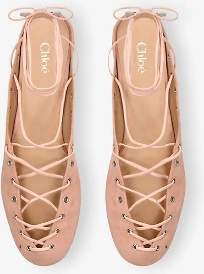 Womens Pale Pink Ghillies Leather Ballerina Flats Eur 39.5 / 6.5 Uk Women - Image 2