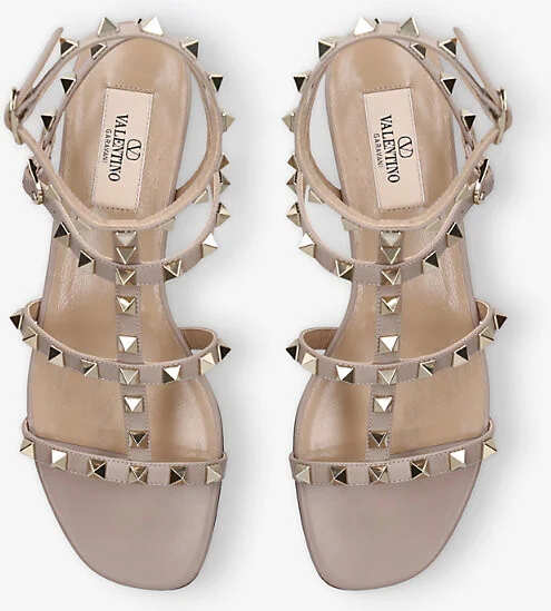 Womens Pale Pink Rockstud Gladiator Leather Sandals Eur 38/5 Uk Women - Image 2