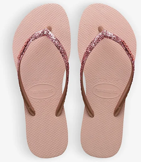 Womens Pale Pink Slim Glitter II Embellished Rubber Flip Flops 1/2 - Image 2