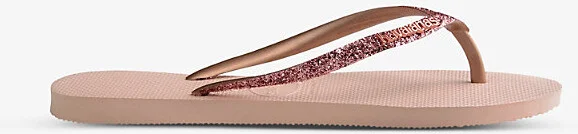 Womens Pale Pink Slim Glitter II Embellished Rubber Flip Flops 1/2