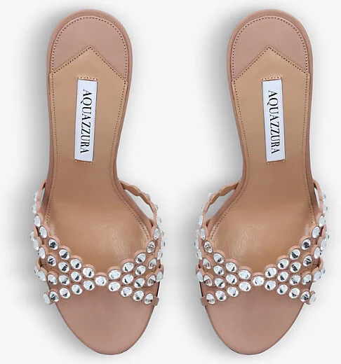 Womens Pale Pink Tequila Gem-Embellished Leather Heeled Sandals Eur 37.5 / 4.5 Uk Women - Image 2