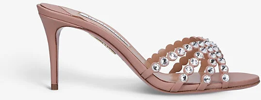 Womens Pale Pink Tequila Gem-Embellished Leather Heeled Sandals Eur 37.5 / 4.5 Uk Women