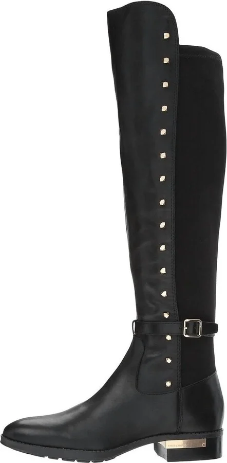 Women's Pallien Edgy Style Embellished Trim Stacked Heel Over The Knee Boots In Black