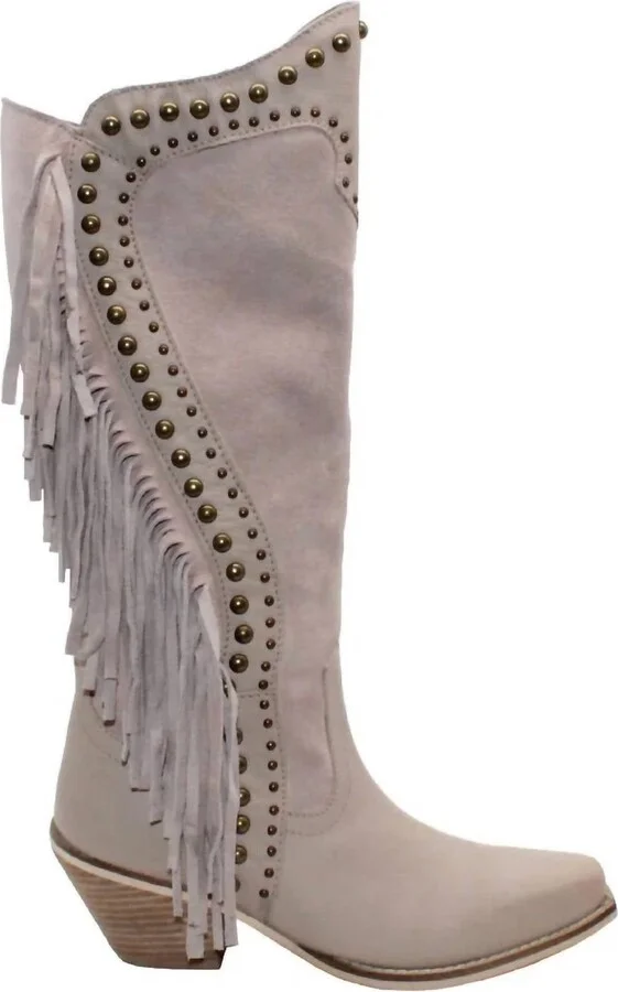 Women's Palomino Leather Stud And Fringe Boots In Nude
