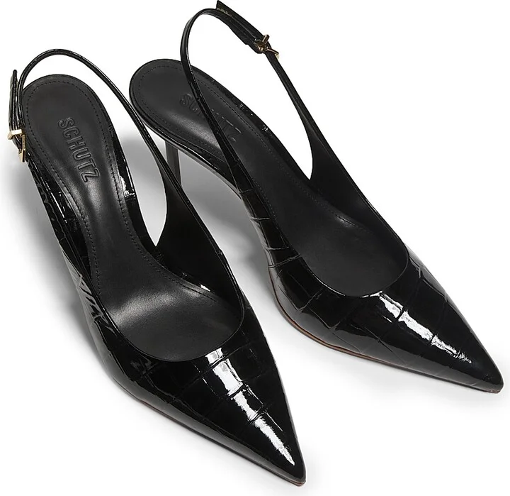 Women's Paola 100MM Croc-Embossed Pumps - Black - Size 6.5 - Image 4