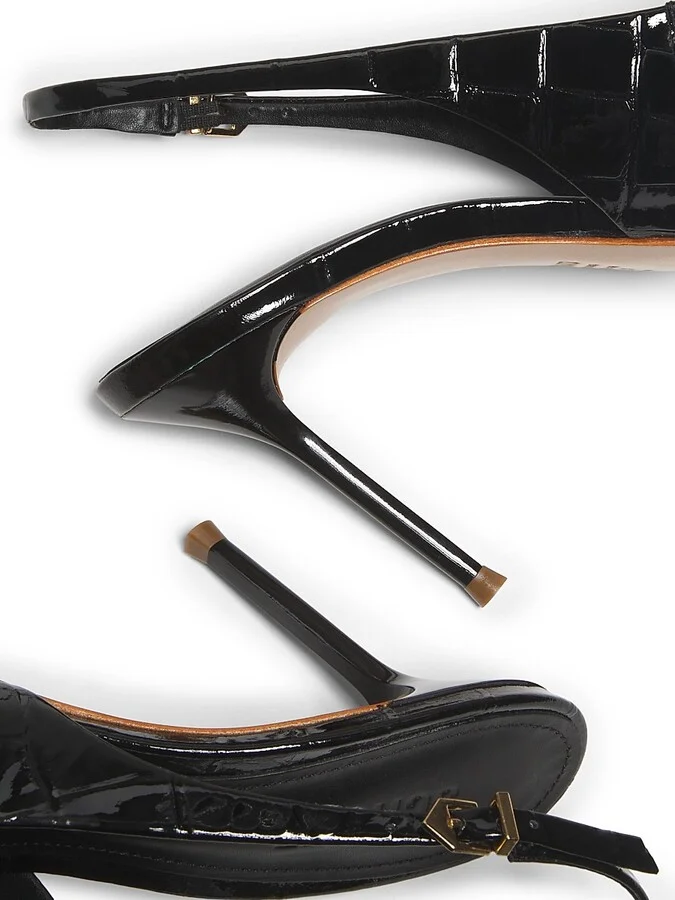 Women's Paola 100MM Croc-Embossed Pumps - Black - Size 6.5 - Image 6