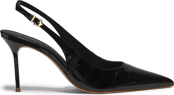 Women's Paola 100MM Croc-Embossed Pumps - Black - Size 6.5