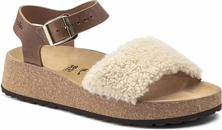 Women's Papillio Glenda Natural Leather / Shearling Sandal In Cream