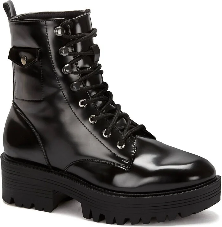 Women's Patent Combat Boots In Black