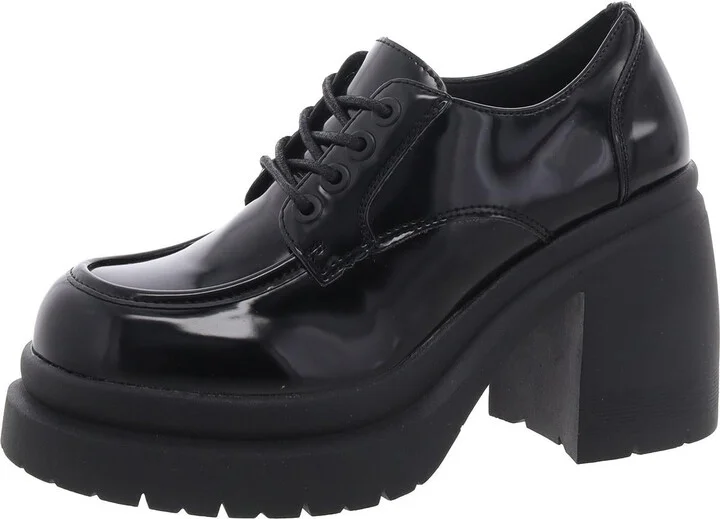 Womens Patent Leather Block Heel Loafers