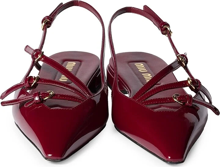 Women's Patent Leather Slingback Ballerinas with Buckles - Red - Size 6 - Image 2