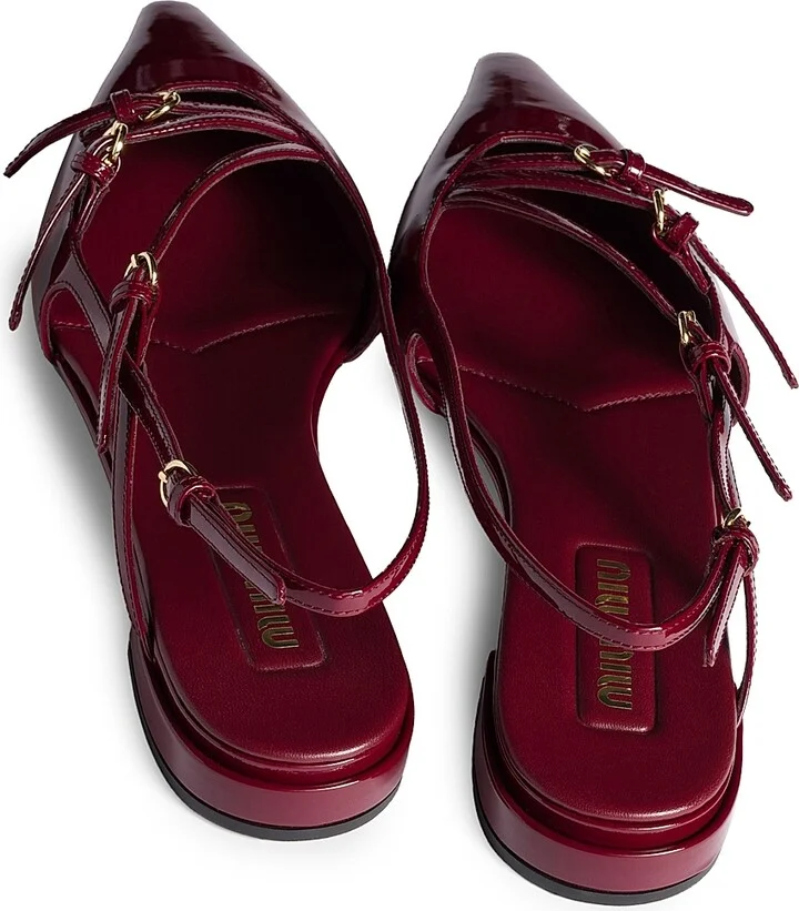 Women's Patent Leather Slingback Ballerinas with Buckles - Red - Size 6 - Image 3