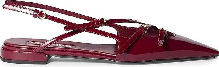 Women's Patent Leather Slingback Ballerinas with Buckles - Red - Size 6