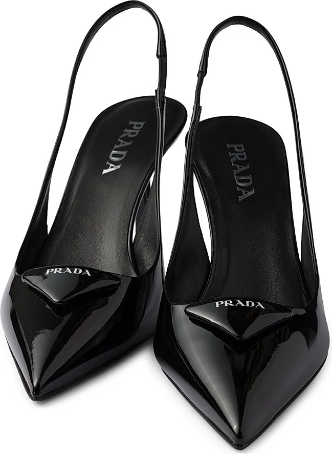 Women's Patent Leather Slingback Pumps - Black - Size 7 - Image 4
