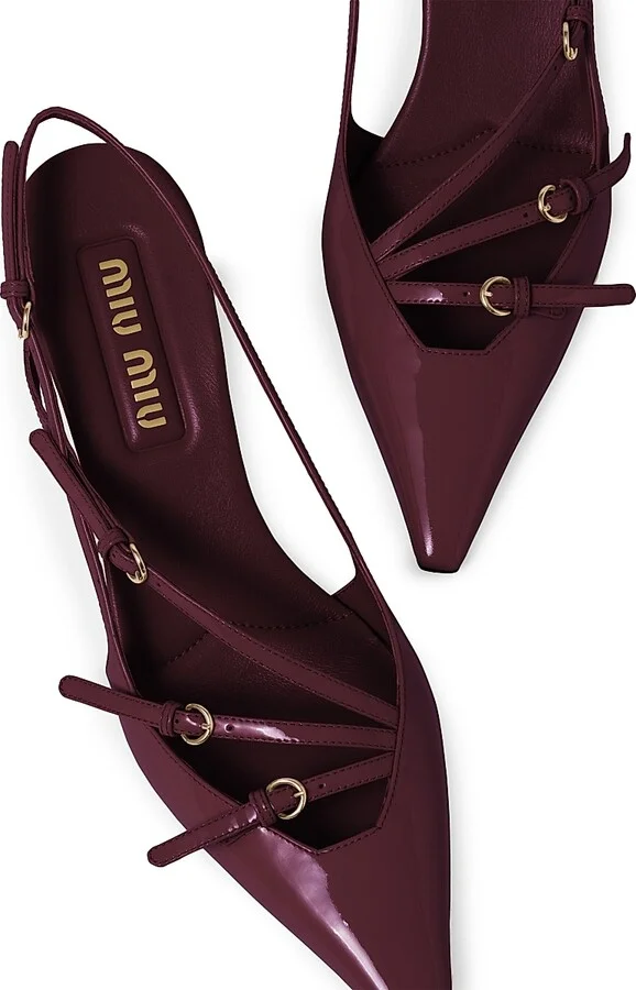 Women's Patent Leather Slingbacks with Buckles - Red - Size 9 - Image 2