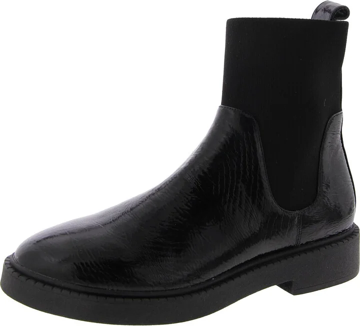 Womens Patent Pull On Chelsea Boots