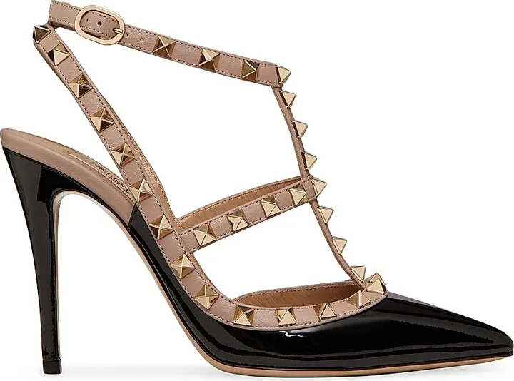 Women's Patent Rockstud Caged Pumps 100 MM - Black Poudre - Size 6