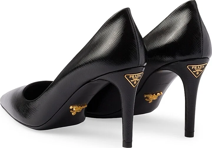 Women's Patent Saffiano 85MM Leather Pumps - Black - Size 7 - Image 3