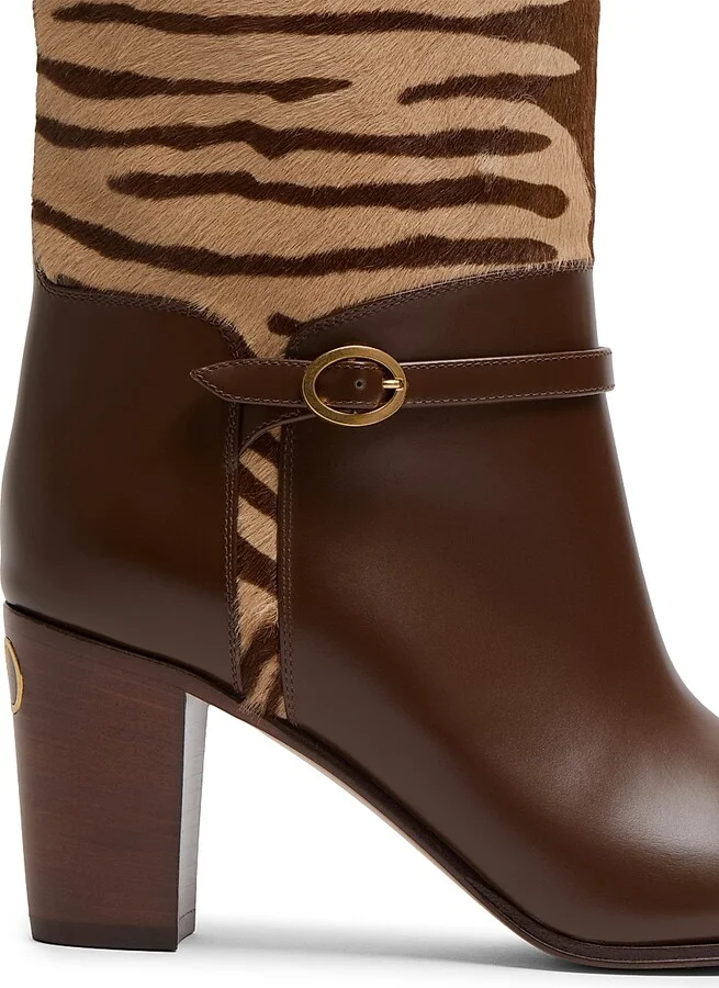 Women's Pattie 75MM Boots in Pony-Effect Calfskin - Beige - Size 9 - Image 5